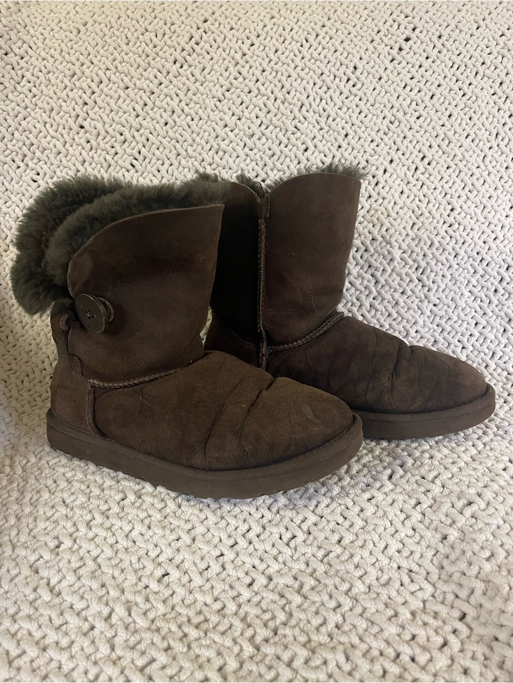 UGG Chocolate Brown Shearling Button Short Boots